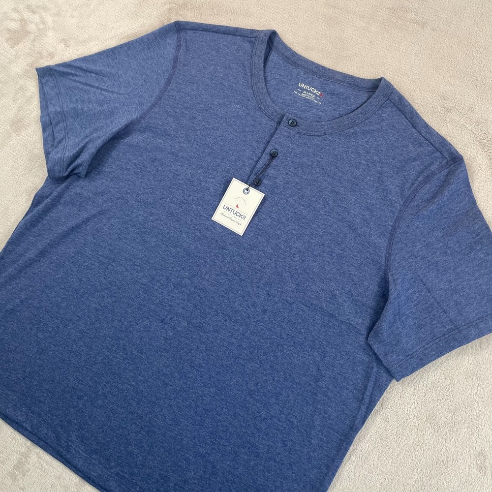 UNTUCKit Jericho Henley T Shirt Men 2XL Heather Blue Short Sleeve NWT $60